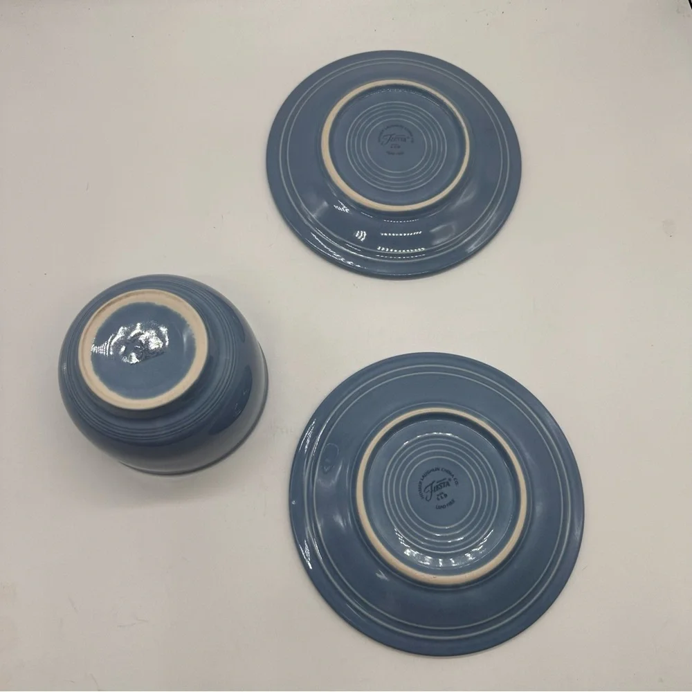 Fietsawear Periwinkle Blue Chili Bowl & 2 Saucers Vintage Homer Laughlin
